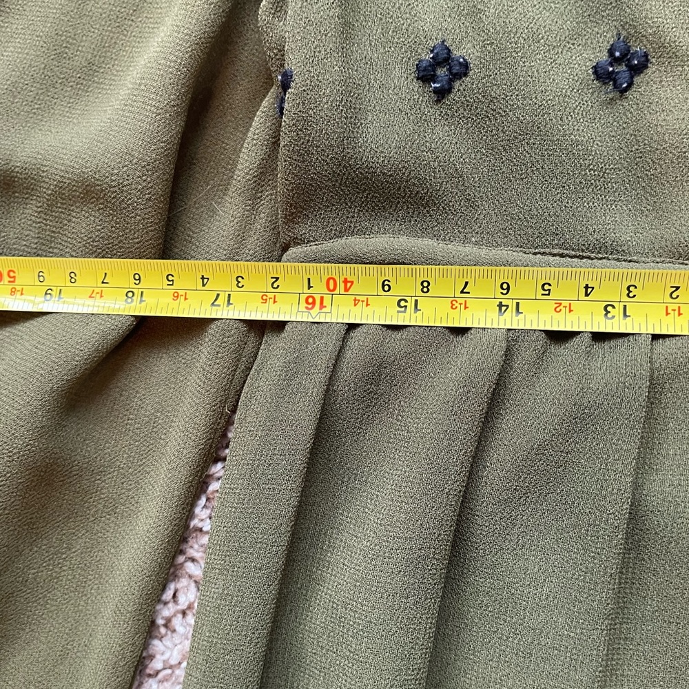 Topshop | Olive/Army Green w/ Back Embroidered detail Midi Dress | Size 4 - Picture 7 of 10